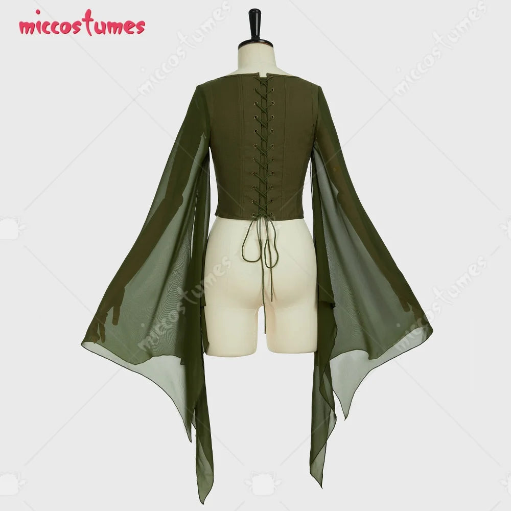 Costume d'elfe pour femme Renaissance Haut traditionnel Fée Large Manches longues Chemisier à lacets pour Halloween