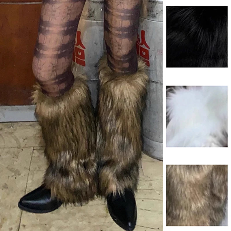 Jambières Vintage en fausse fourrure Y2k , Harajuku, bottes chaudes en fourrure, chaussettes de couverture, accessoires de Cosplay, hiver