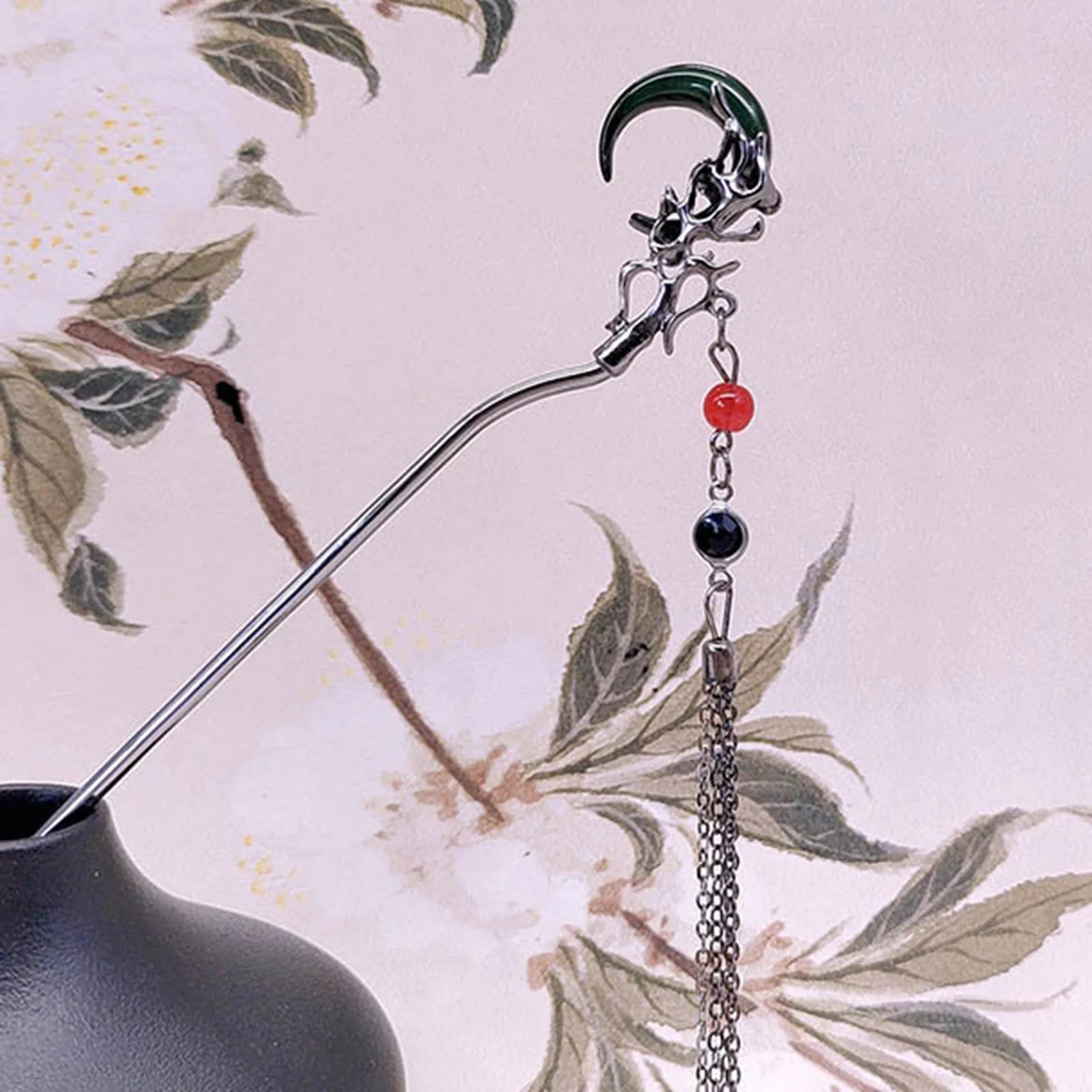 Épingle à cheveux à franges en métal pour femmes, anciers de cheveux moderne, fleur d'encre, pompon, fourcommuniste, perles noires, fermoir à cheveux, nouveaux bijoux de cheveux chinois Hanfu