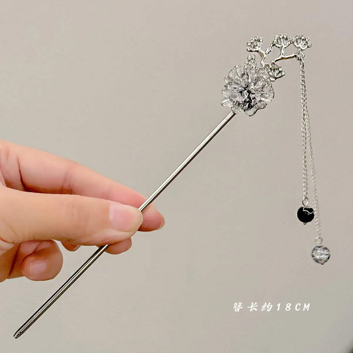 Épingle à cheveux pour femmes, fleur, pompon, perles noires
