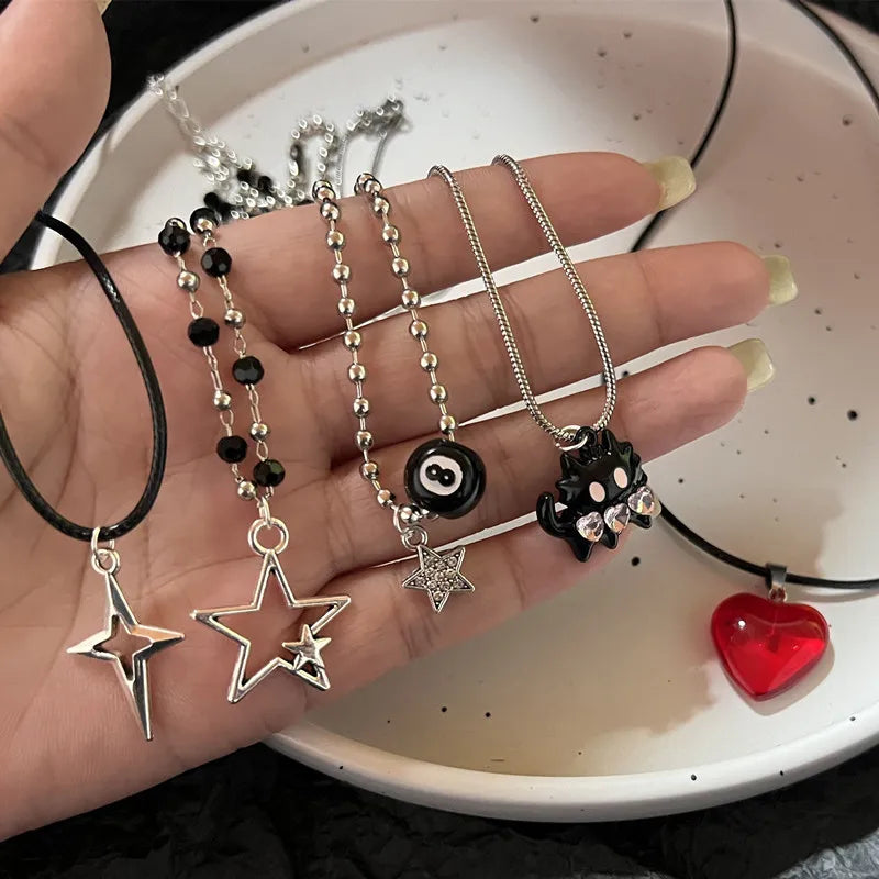Collier Vintage avec pendentif étoile en corde de cuir pour femmes et hommes, couleur argent Antique, accessoires de bijoux esthétique Y2k