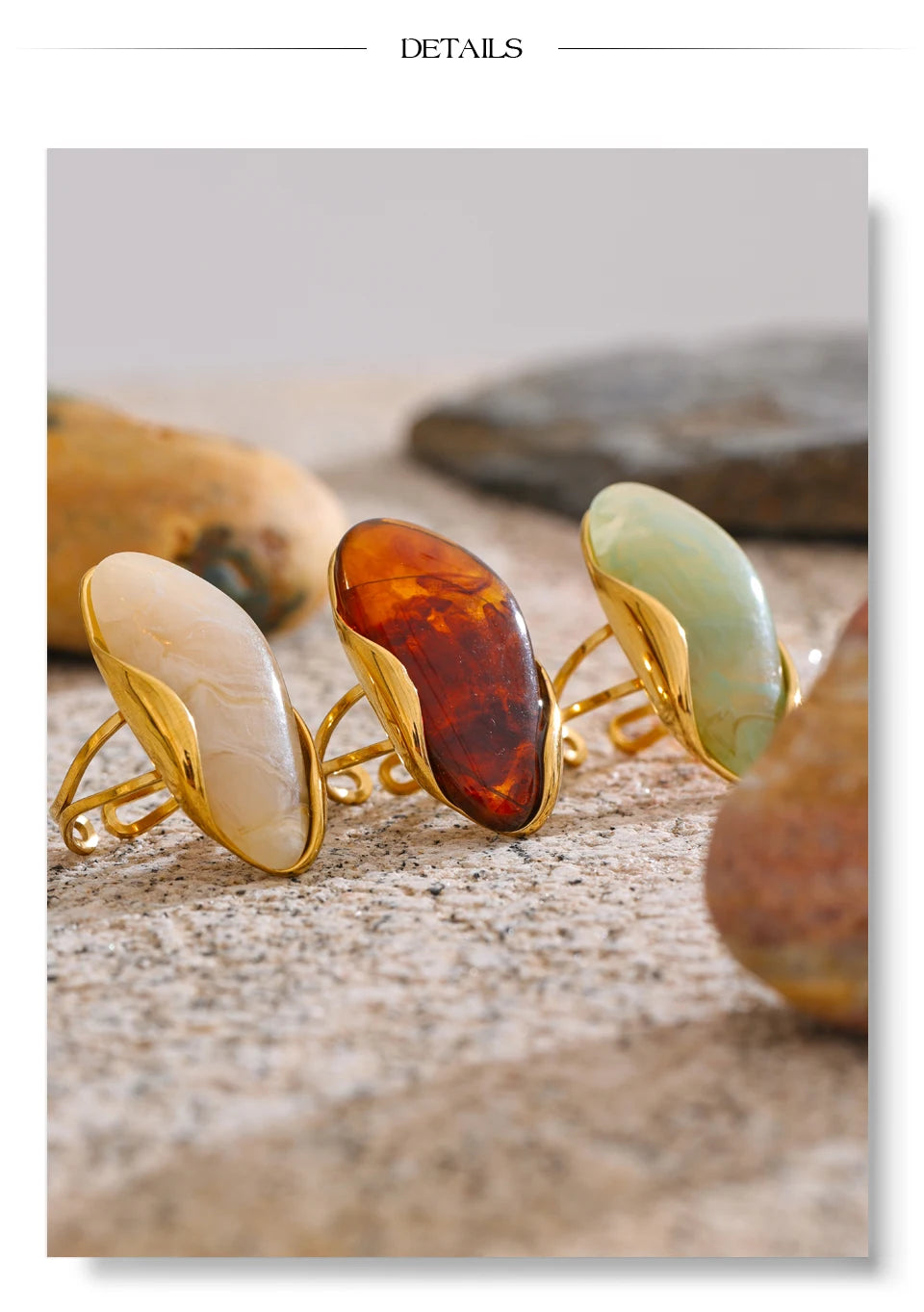 Yhpup nouveau Design marron vert Beige résine géométrique réglable anneau doré PVD acier inoxydable antirouille doigt bijoux cadeau