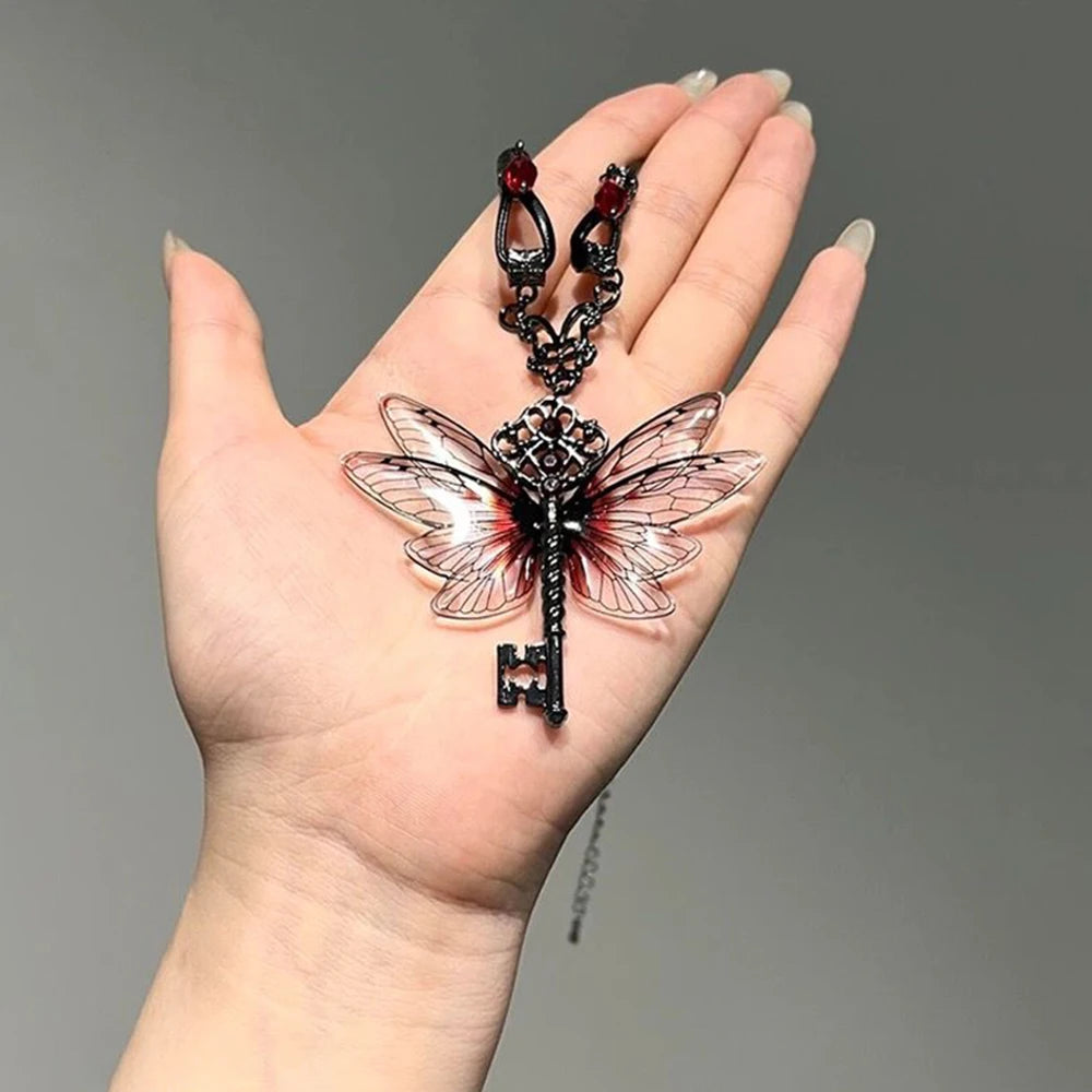 Collier libellule pendentif clé, chaîne en cuir, corde ras du cou, Hip Hop, Zircon, bijoux, accessoires d'halloween