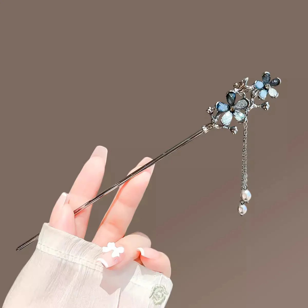 Épingle à cheveux pour femmes, fleur, pompon, perles noires