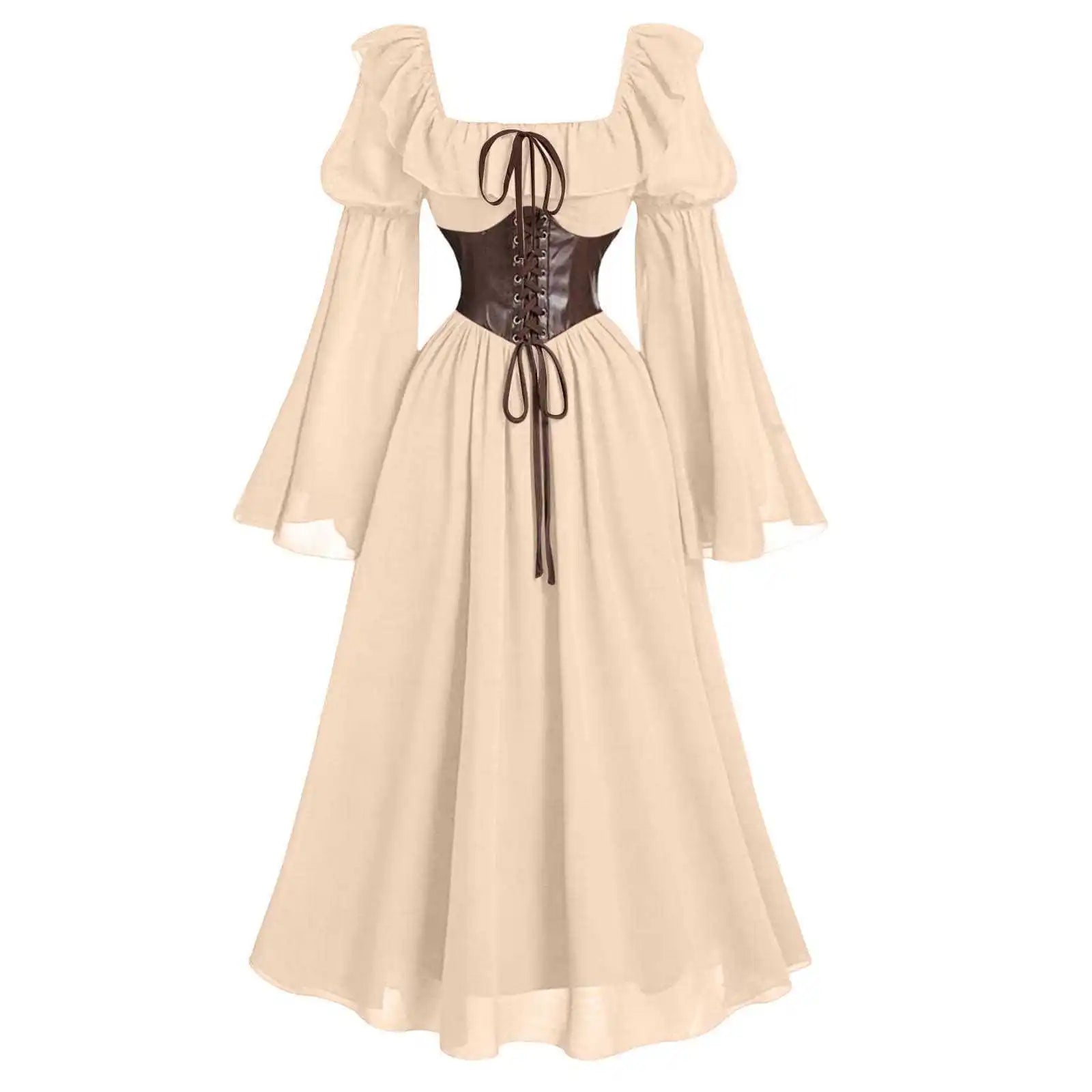 Robe longue Vintage pour femmes, style médiéval, européen et américain, Halloween, manches en corne, taille, col carré, manches chauve-souris, nouvelle collection