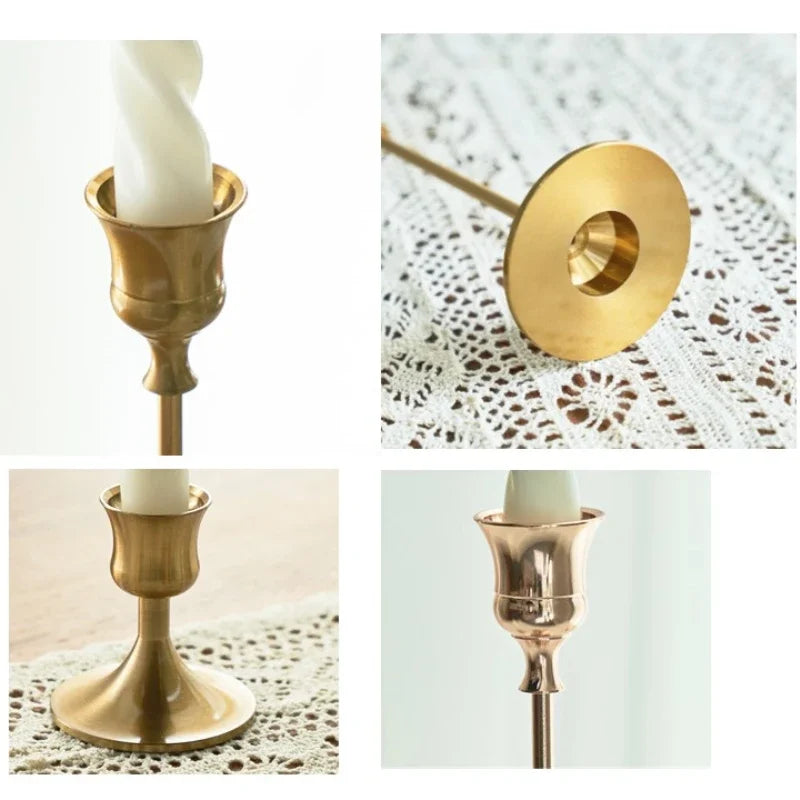 Kit de bougeoirs en laiton doré, 3 pièces, ensemble de bougeoirs décoratifs, support pour fête de mariage et salle à manger