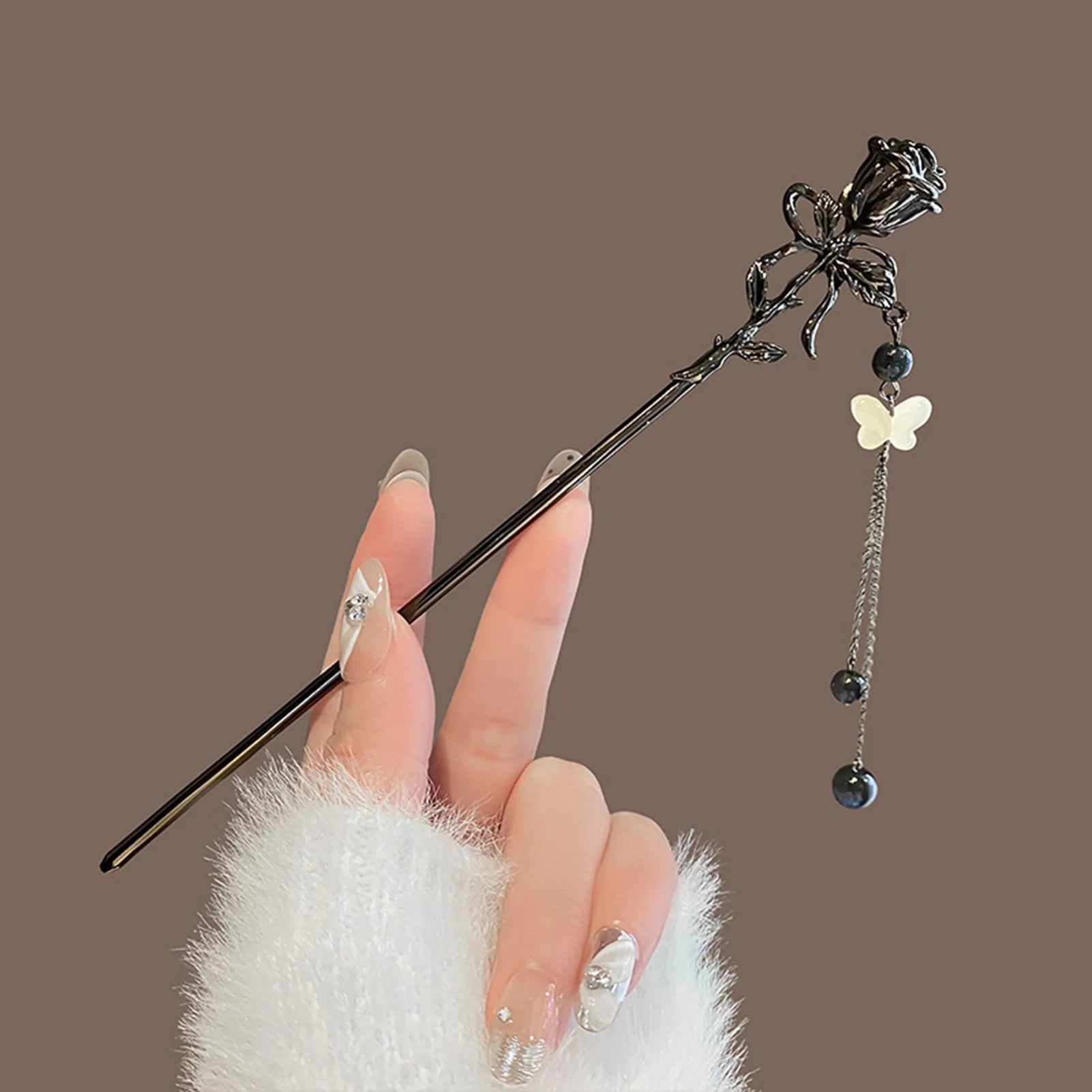 Épingle à cheveux à franges en métal pour femmes, anciers de cheveux moderne, fleur d'encre, pompon, fourcommuniste, perles noires, fermoir à cheveux, nouveaux bijoux de cheveux chinois Hanfu