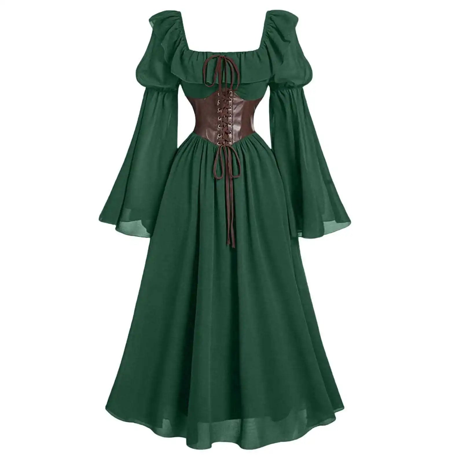 Robe longue Vintage pour femmes, style médiéval, européen et américain, Halloween, manches en corne, taille, col carré, manches chauve-souris, nouvelle collection