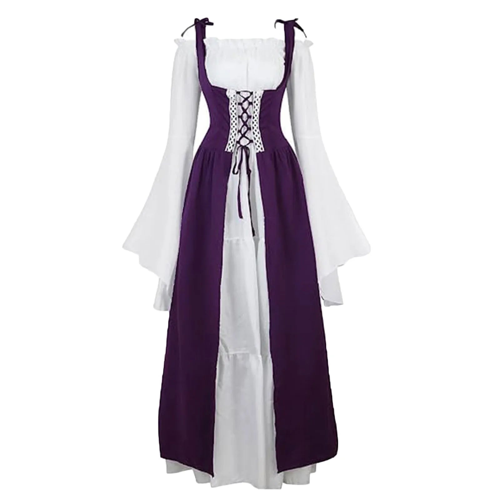 Robe à lacets vintage médiévale pour femme, corset bandage, robe élégante, manches à volants, club de fête, Halloween