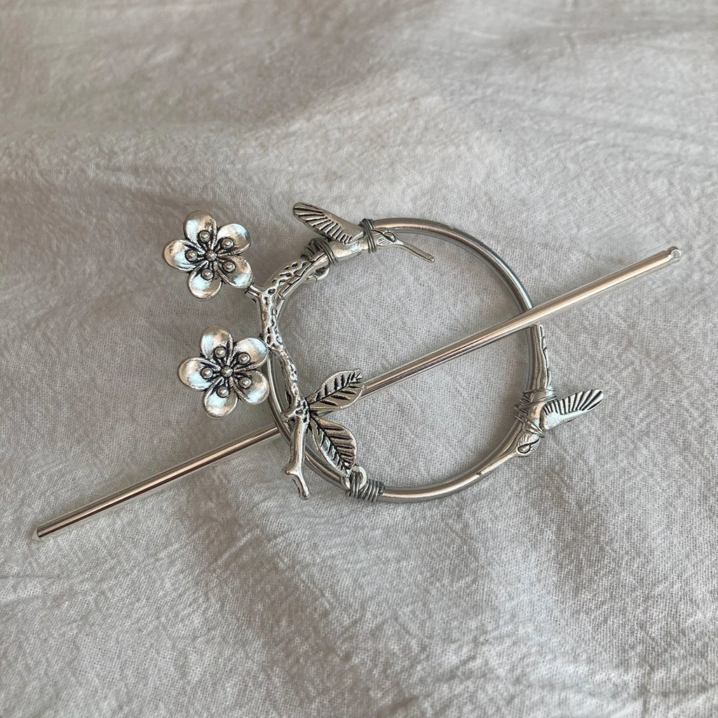 Elf Hair Fork Hair Stick Brooch Pin, BarCord with Flores Ramita C.P.