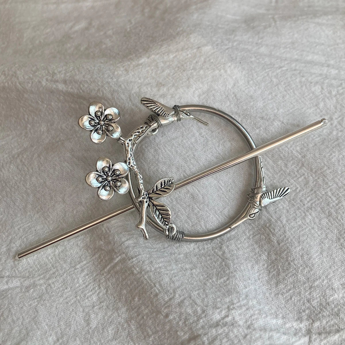 Elf Hair Fork Hair Stick Brooch Pin, BarCord with Flores Ramita C.P.