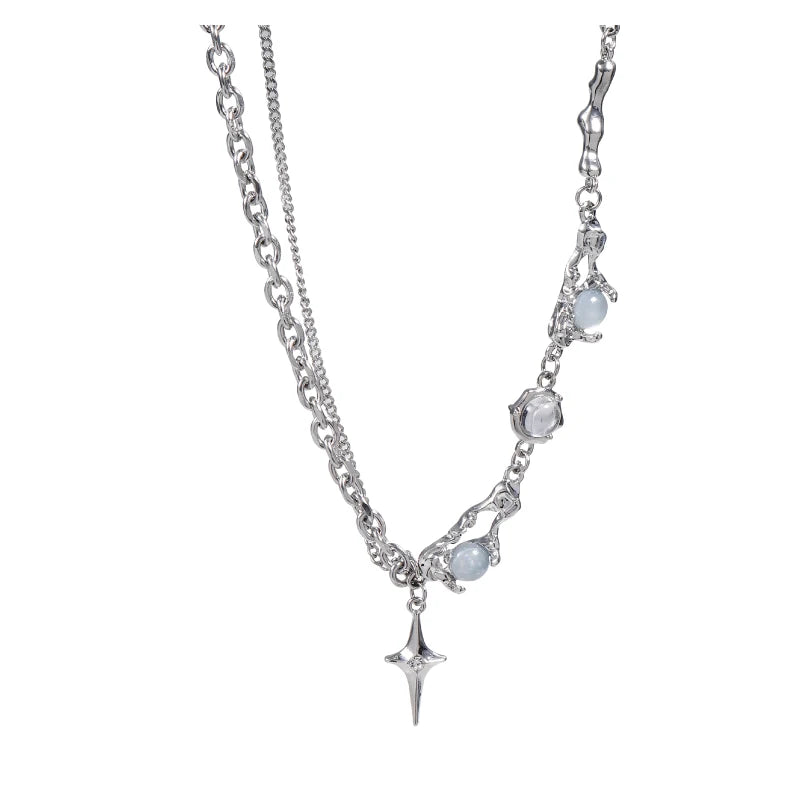 Kpop – collier étoile brillante pour femmes, pendentif croix en cristal Zircon Y2K, chaîne de clavicule couleur argent Antique pour filles