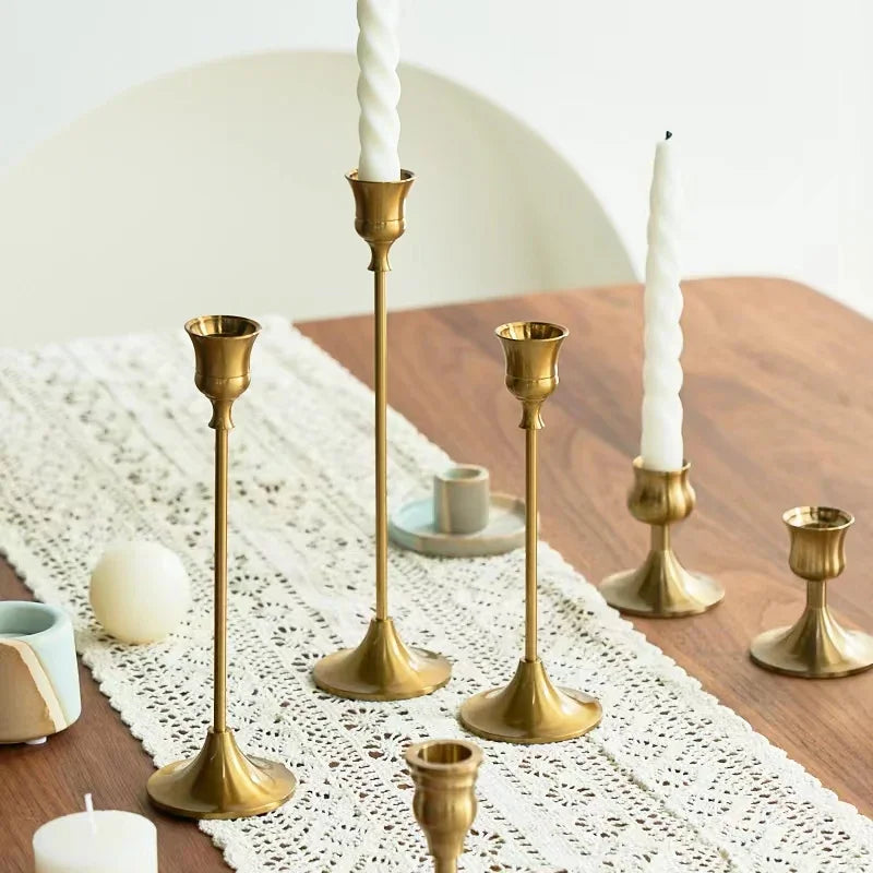 Kit de bougeoirs en laiton doré, 3 pièces, ensemble de bougeoirs décoratifs, support pour fête de mariage et salle à manger