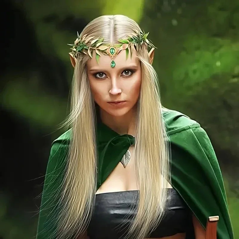 Coiffure couronne de feuilles de fée de la forêt enchantée – Accessoire de costume délicat pour femme pour cosplay princesse elfe d'Halloween