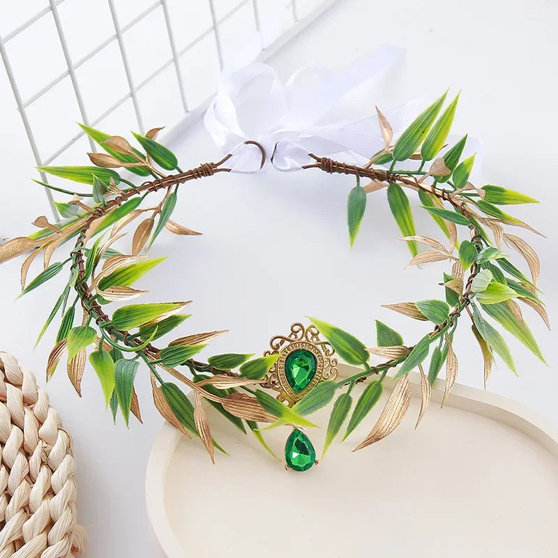 Coiffure couronne de feuilles de fée de la forêt enchantée – Accessoire de costume délicat pour femme pour cosplay princesse elfe d'Halloween
