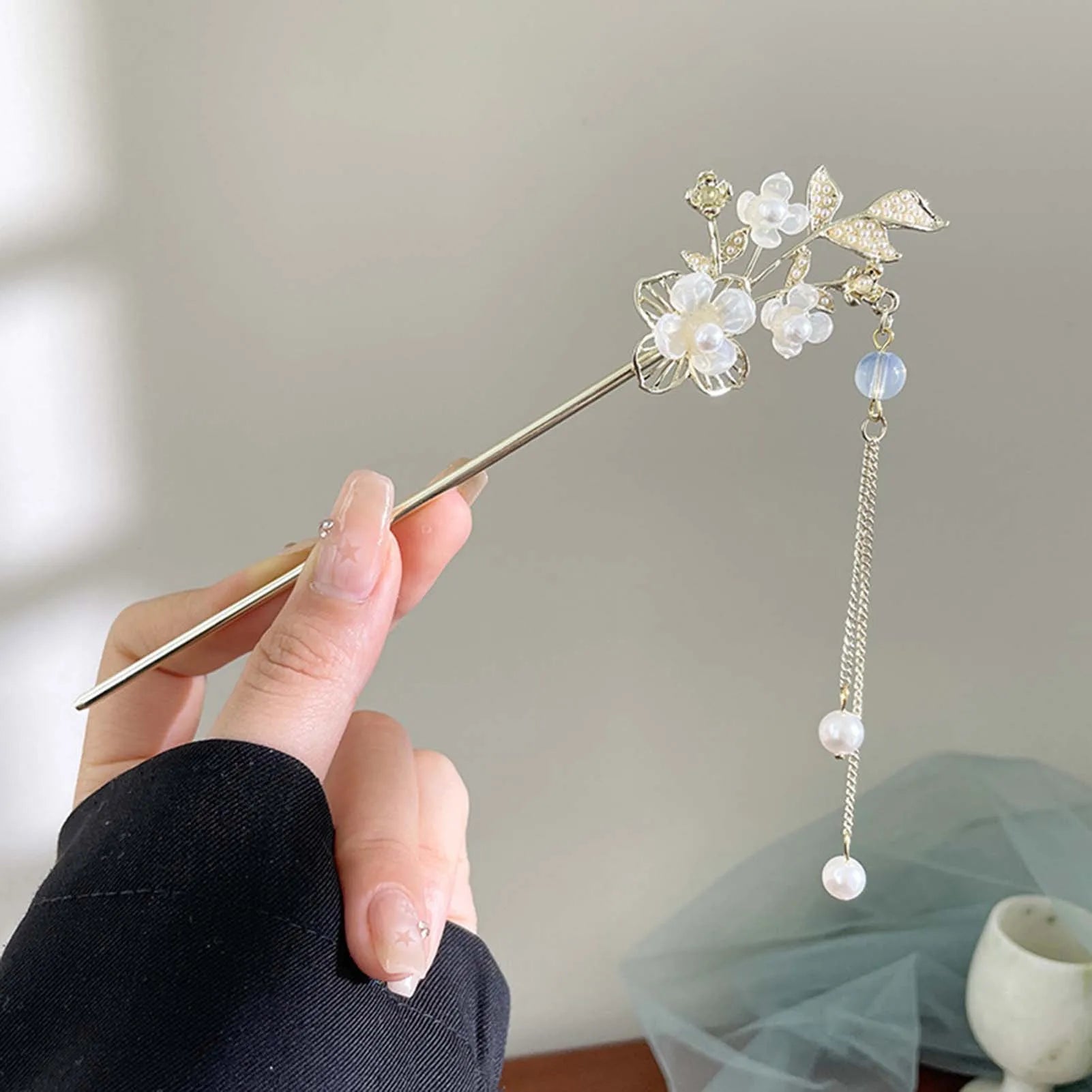 Épingle à cheveux à franges en métal pour femmes, anciers de cheveux moderne, fleur d'encre, pompon, fourcommuniste, perles noires, fermoir à cheveux, nouveaux bijoux de cheveux chinois Hanfu