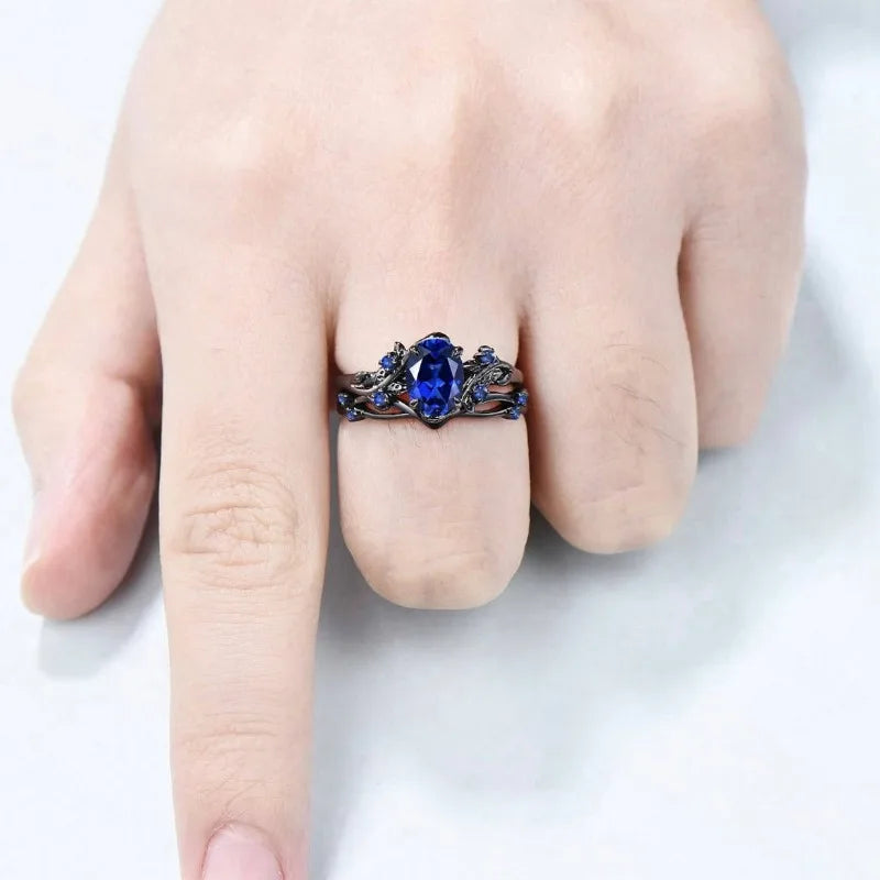 Bague pour femmes polyvalente, nouvelle mode européenne et américaine en forme de branche et de feuille incrustée de saphir avec personnalité