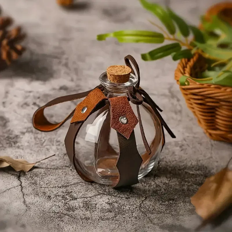 Bouteille de Potion magique de sorcière Renaissance, support en verre avec bouchon en liège et bouteille en verre pour Halloween Cosplay LARP