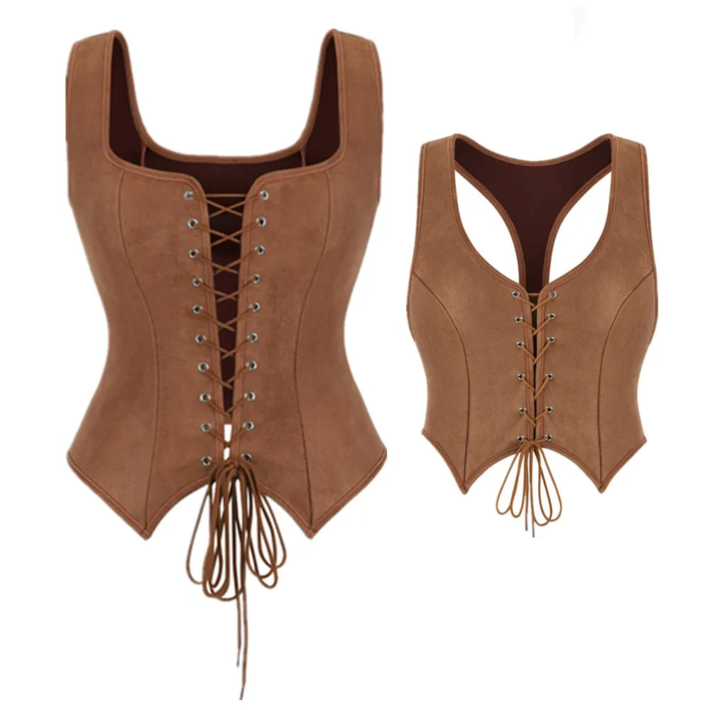 Corset en daim Vintage pour femmes médiévales, haut de Pirate victorien, gilet de dame, Costume de Cosplay Renaissance d'halloween