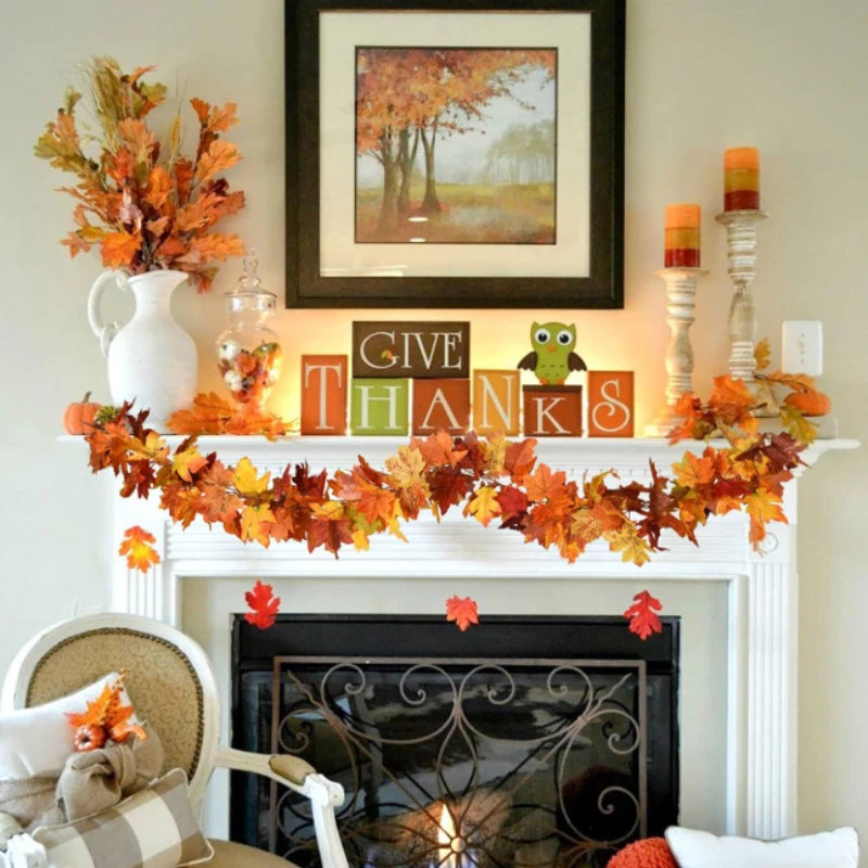 180CM automne feuille d'érable artificielle automne feuille d'érable vigne tenture murale guirlande décoration maison jardin Halloween cadeau de noël
