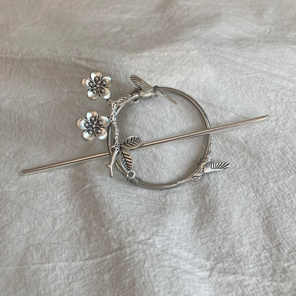 Elf Hair Fork Hair Stick Brooch Pin, BarCord with Flores Ramita C.P.