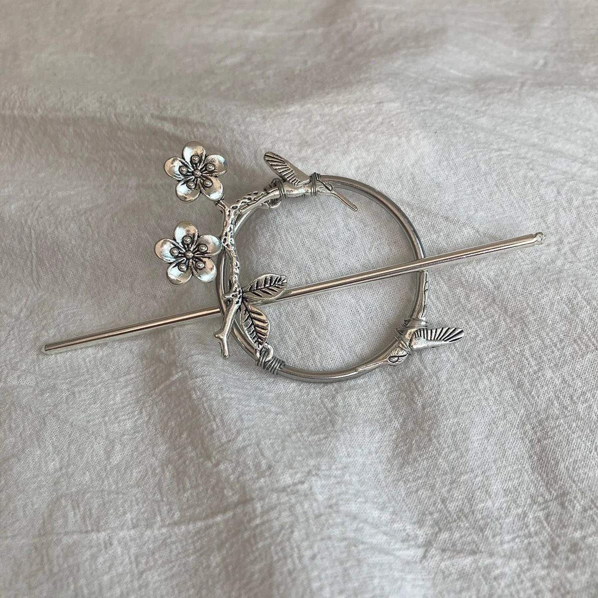 Elf Hair Fork Hair Stick Brooch Pin, BarCord with Flores Ramita C.P.