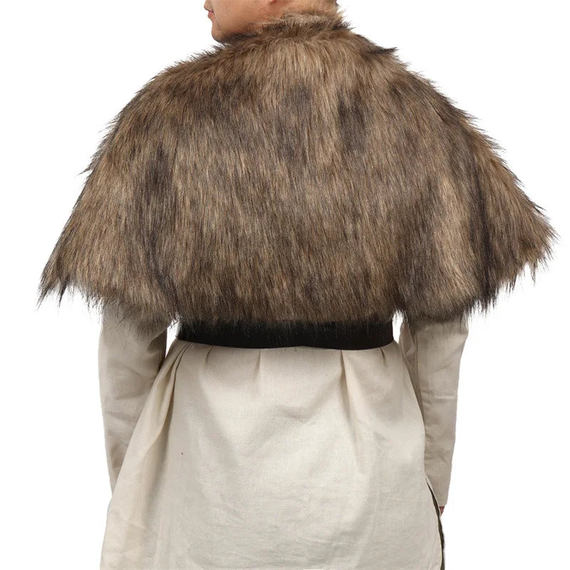 Cape à col en fourrure, vêtements d'hiver médiévaux, roi guerrier Viking, châle en fourrure avec sangle de poitrine, Cape en fausse fourrure, Costume de Cosplay d'halloween