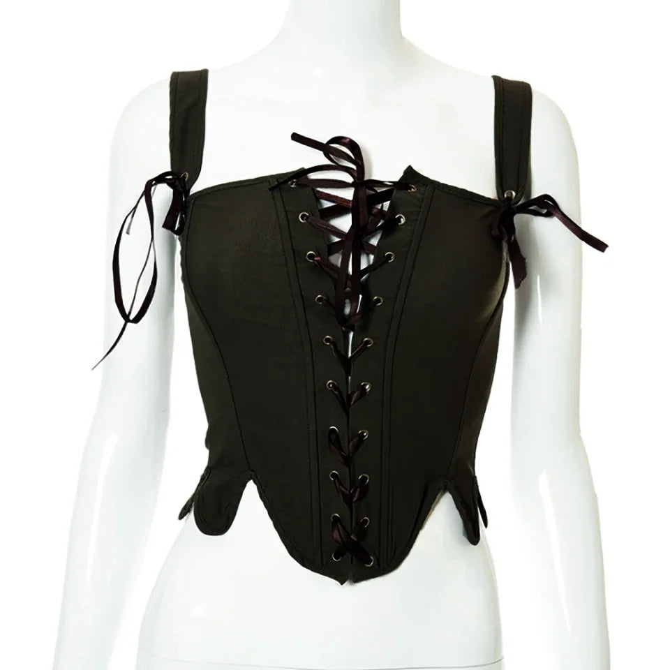 Corset Vintage de la Renaissance médiévale, Bustier court, Camisole à lacets, Ren Faire, noir et blanc, Costume de Festival