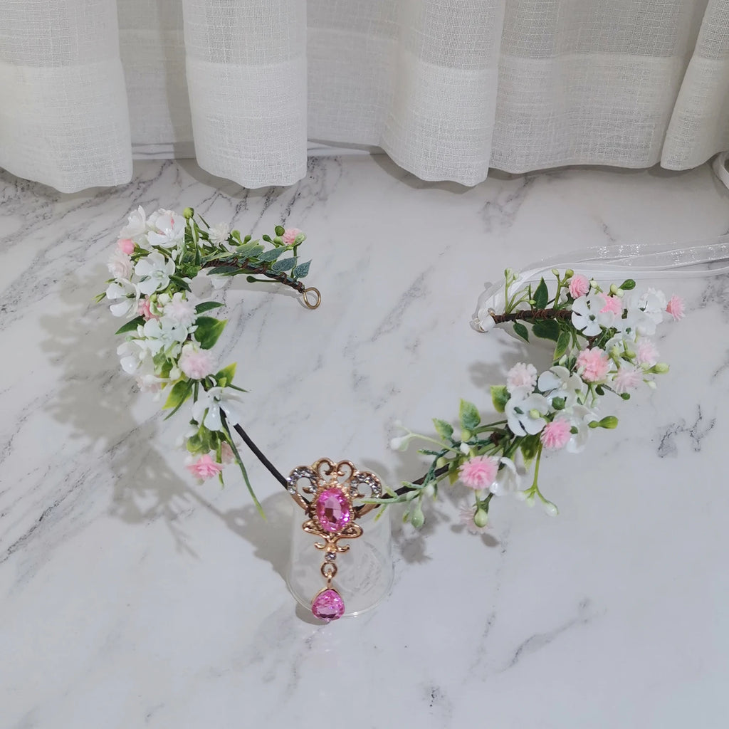 Couronne de fleurs, accessoires pour cheveux, décoration de chapeau, guirlandes florales printanières avec bijoux central luxueux