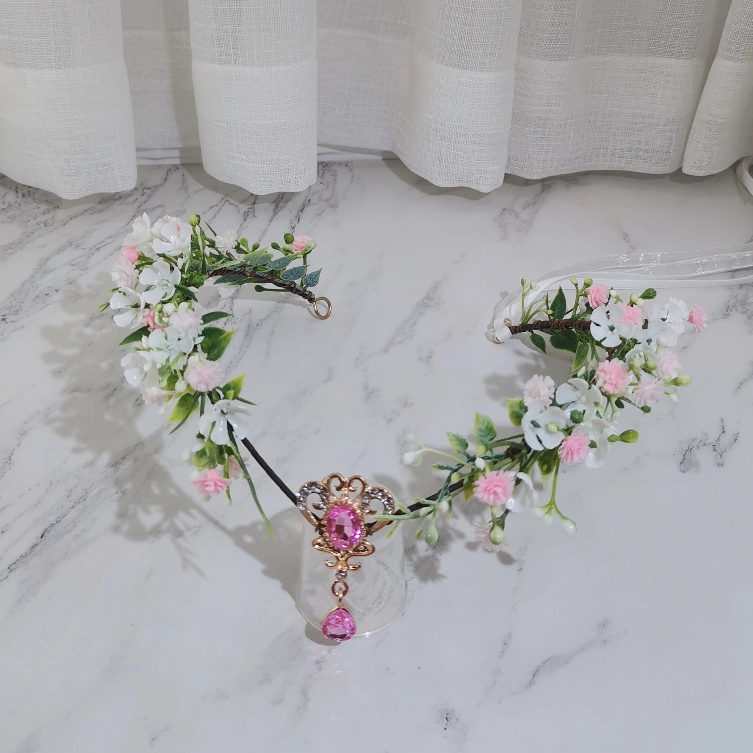 Couronne de fleurs, accessoires pour cheveux, décoration de chapeau, guirlandes florales printanières avec bijoux central luxueux