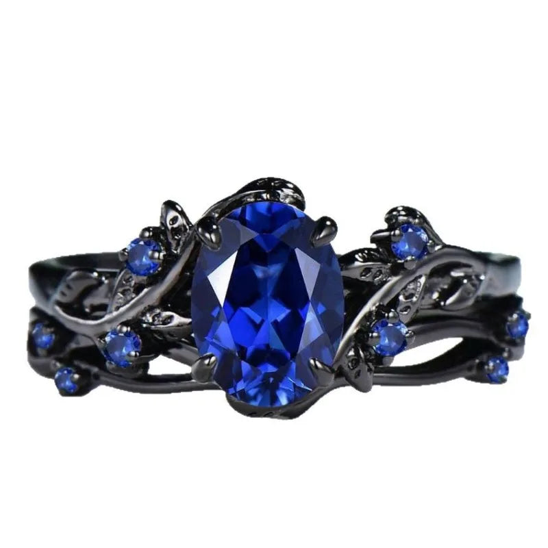 Bague pour femmes polyvalente, nouvelle mode européenne et américaine en forme de branche et de feuille incrustée de saphir avec personnalité