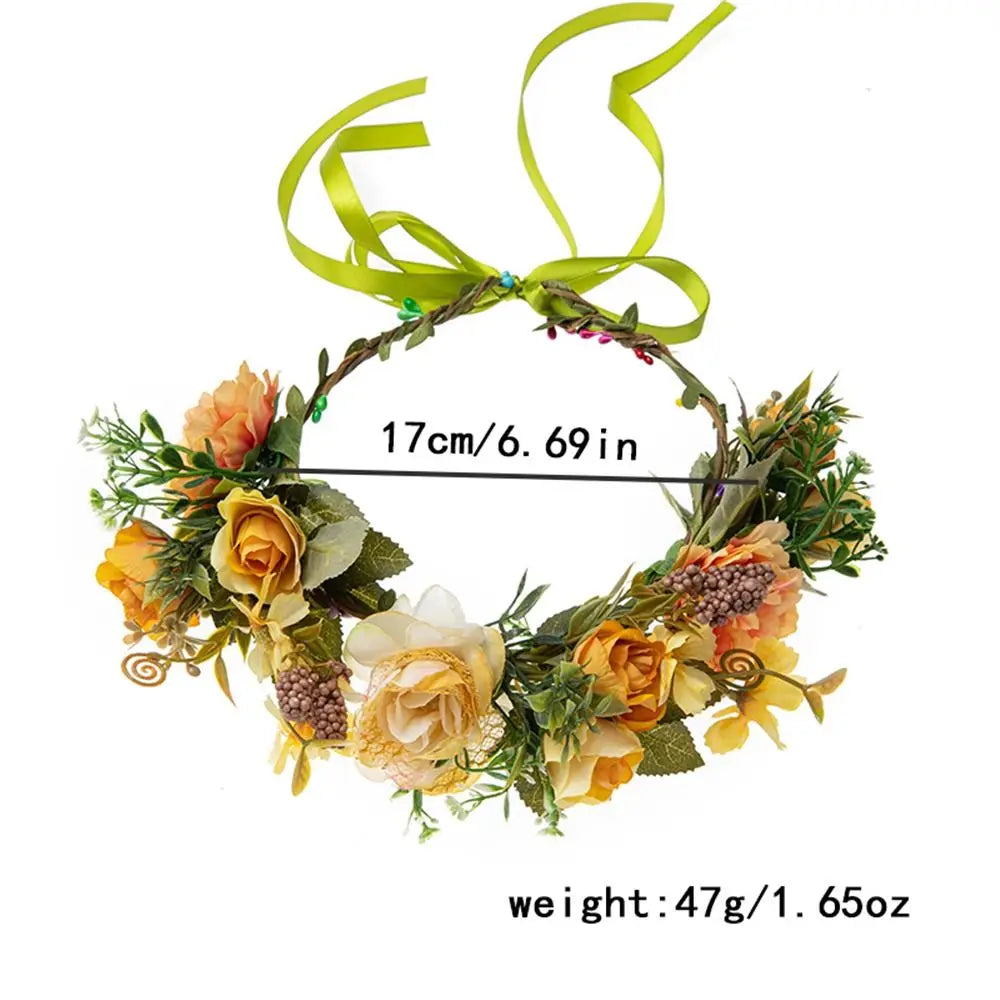 Couronne de fleurs pour femmes et filles, bande de sauna pour cuir chevelu vert, pièce de sauna, festival bohème, couronne de cheveux de mariage, accessoires photo, vêtements de sauna