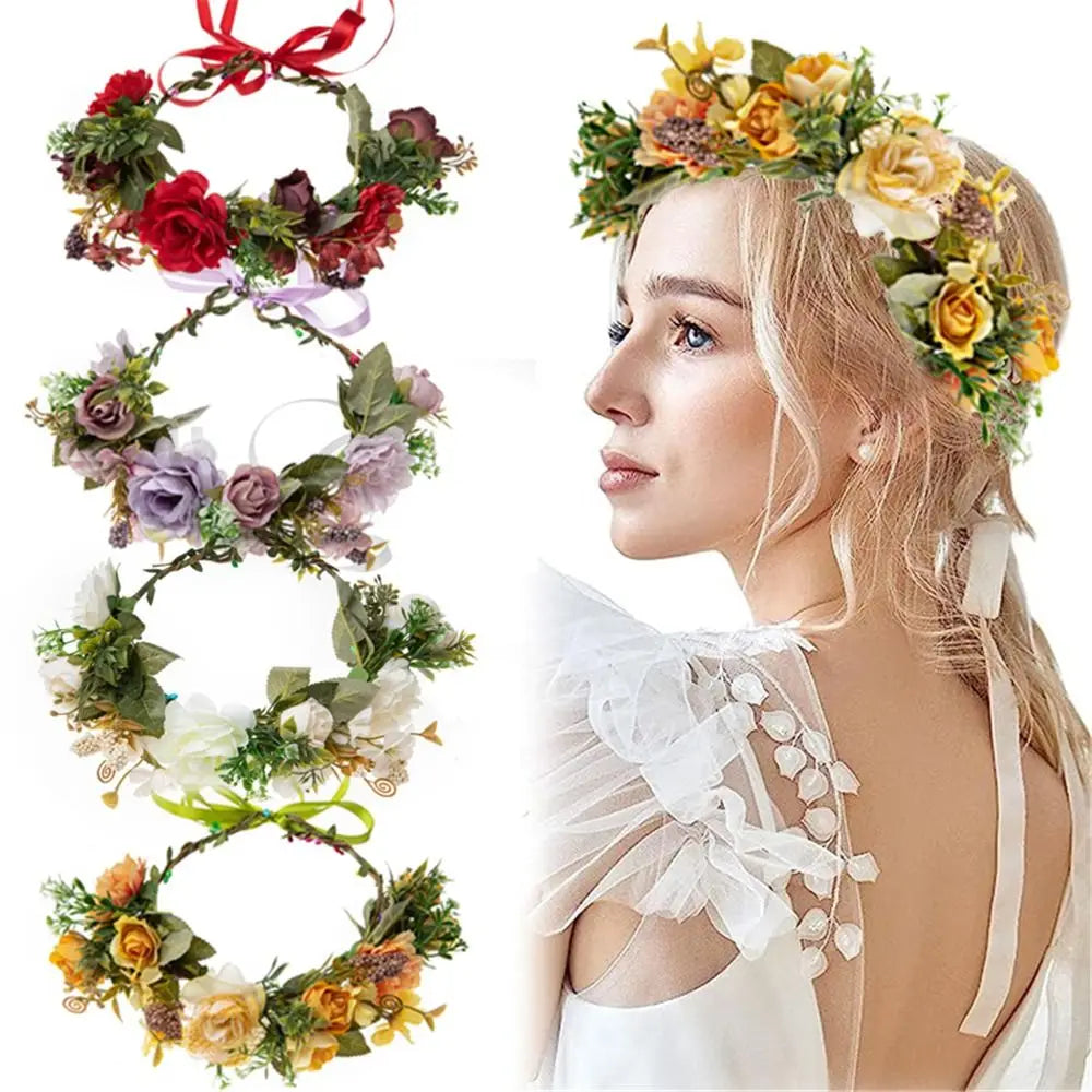 Couronne de fleurs pour femmes et filles, bande de sauna pour cuir chevelu vert, pièce de sauna, festival bohème, couronne de cheveux de mariage, accessoires photo, vêtements de sauna