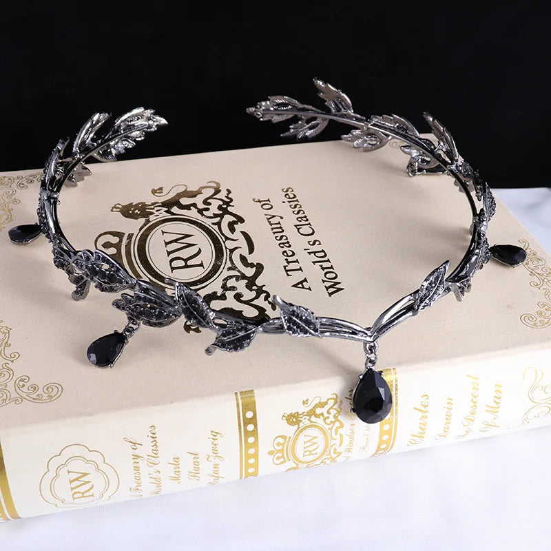 Vintage couronne diadème feuille de cristal elfe diadème cheveux accessoires pour femmes bijoux de Costume
