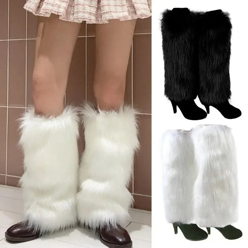 Jambières Vintage en fausse fourrure Y2k , Harajuku, bottes chaudes en fourrure, chaussettes de couverture, accessoires de Cosplay, hiver