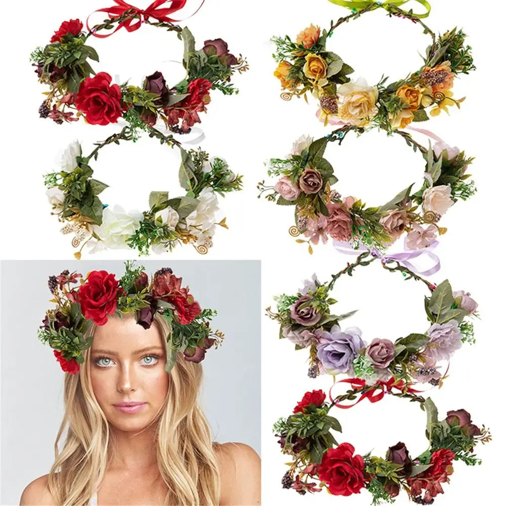 Couronne de fleurs pour femmes et filles, bande de sauna pour cuir chevelu vert, pièce de sauna, festival bohème, couronne de cheveux de mariage, accessoires photo, vêtements de sauna