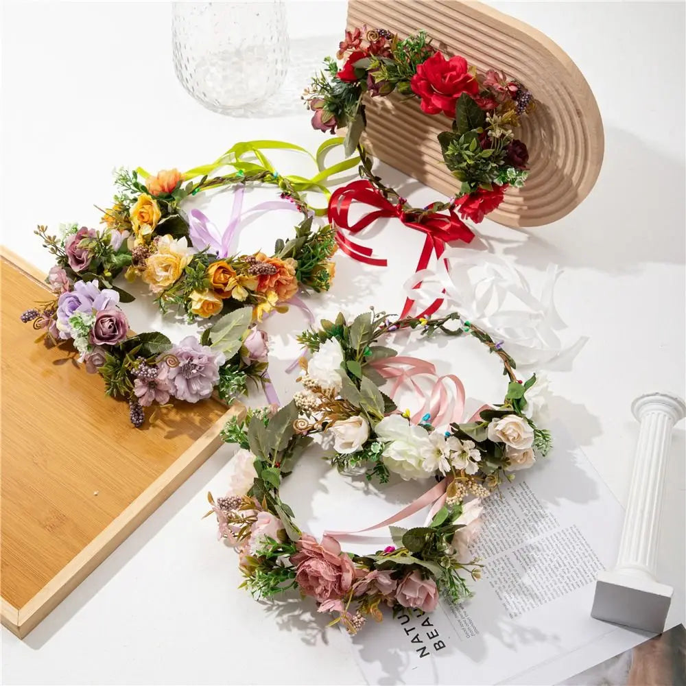 Couronne de fleurs pour femmes et filles, bande de sauna pour cuir chevelu vert, pièce de sauna, festival bohème, couronne de cheveux de mariage, accessoires photo, vêtements de sauna