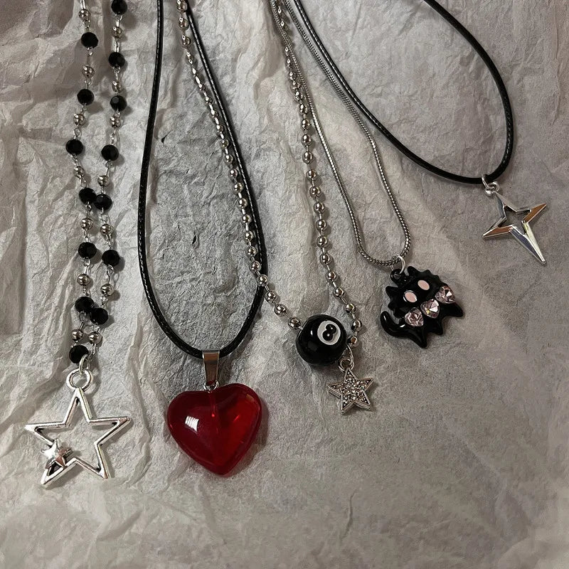 Collier Vintage avec pendentif étoile en corde de cuir pour femmes et hommes, couleur argent Antique, accessoires de bijoux esthétique Y2k