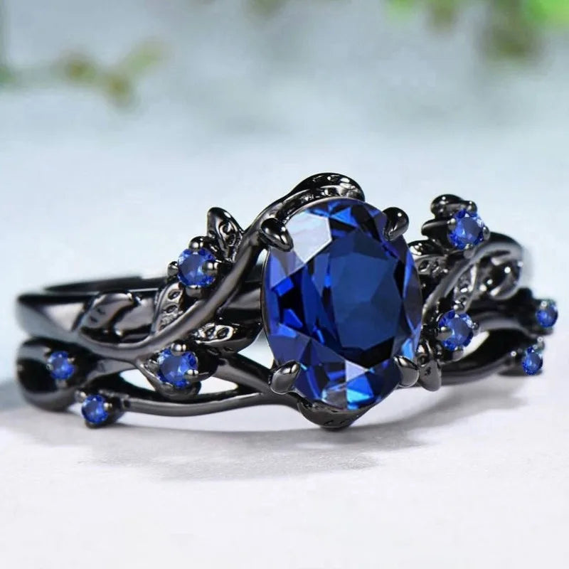 Bague pour femmes polyvalente, nouvelle mode européenne et américaine en forme de branche et de feuille incrustée de saphir avec personnalité