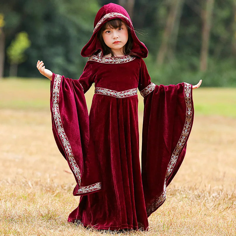 Robe à capuche de cour médiévale Vintage, Robe rouge Renaissance, petit chaperon rouge, Costume de Cosplay victorien d'halloween