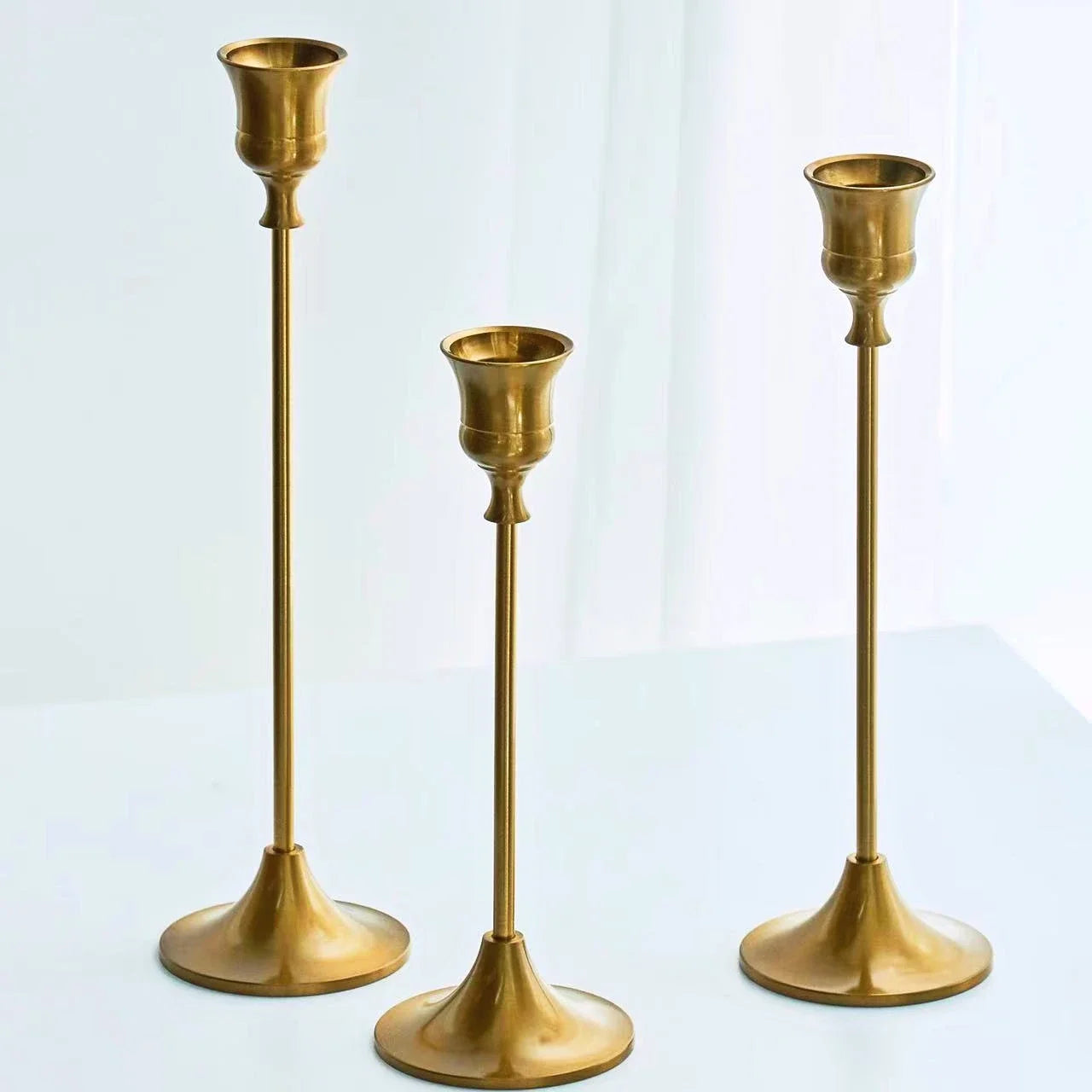 Kit de bougeoirs en laiton doré, 3 pièces, ensemble de bougeoirs décoratifs, support pour fête de mariage et salle à manger