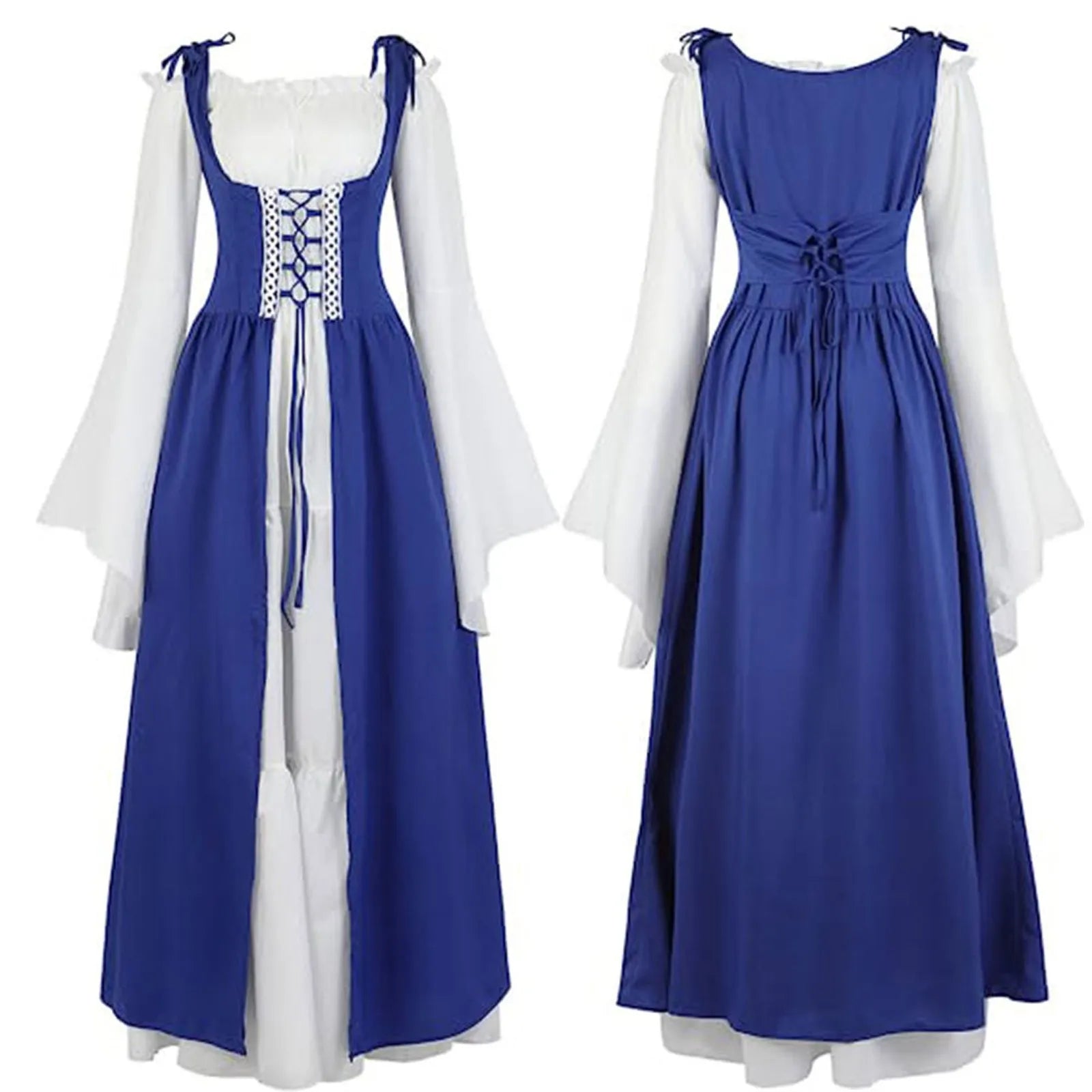 Robe à lacets vintage médiévale pour femme, corset bandage, robe élégante, manches à volants, club de fête, Halloween