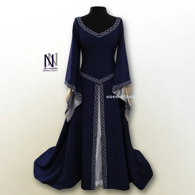 Robe de cosplay vintage médiévale Renaissance pour femme – Taille corset, longueur maxi, idéale pour Halloween