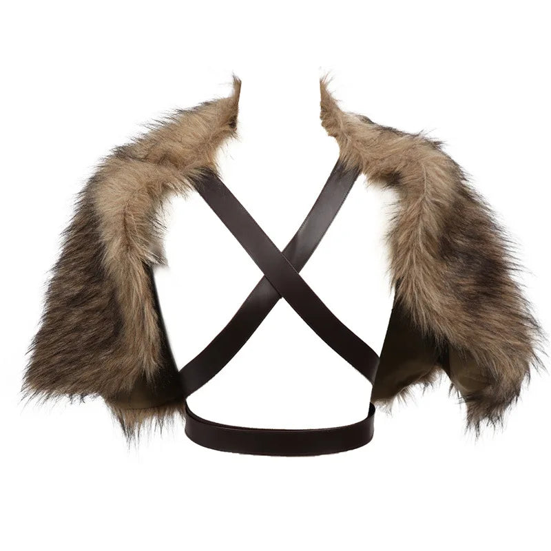 Cape à col en fourrure, vêtements d'hiver médiévaux, roi guerrier Viking, châle en fourrure avec sangle de poitrine, Cape en fausse fourrure, Costume de Cosplay d'halloween