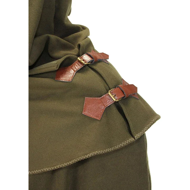 Costume de sorcière à capuche elfe lutin Everak, longue cape rétro, cape poncho, fête d'Halloween, cosplay de carnaval