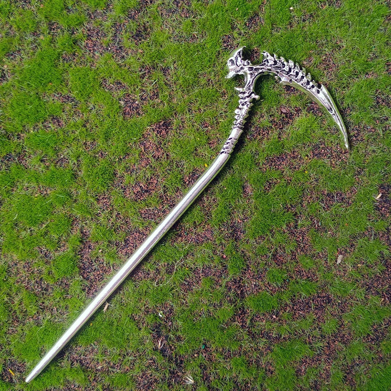 Bâtonnets à cheveux Dragon éthique, hache argentée, épée, accessoires pour cheveux, sorcière, serpent, Triple lune, pentagramme, épingle à cheveux