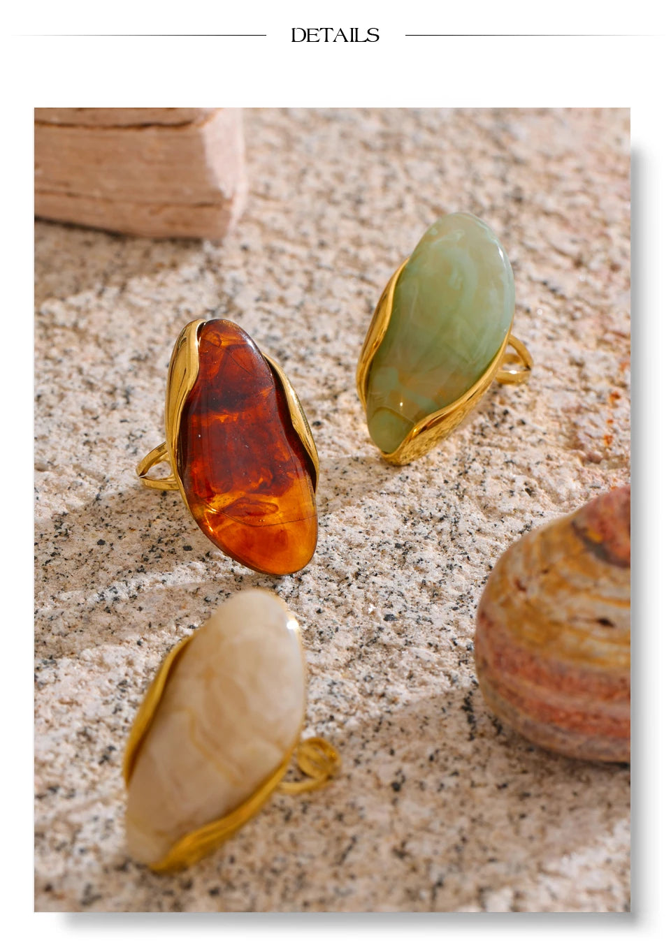 Yhpup nouveau Design marron vert Beige résine géométrique réglable anneau doré PVD acier inoxydable antirouille doigt bijoux cadeau