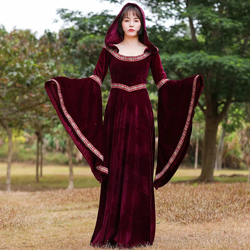 Robe à capuche de cour médiévale Vintage, Robe rouge Renaissance, petit chaperon rouge, Costume de Cosplay victorien d'halloween