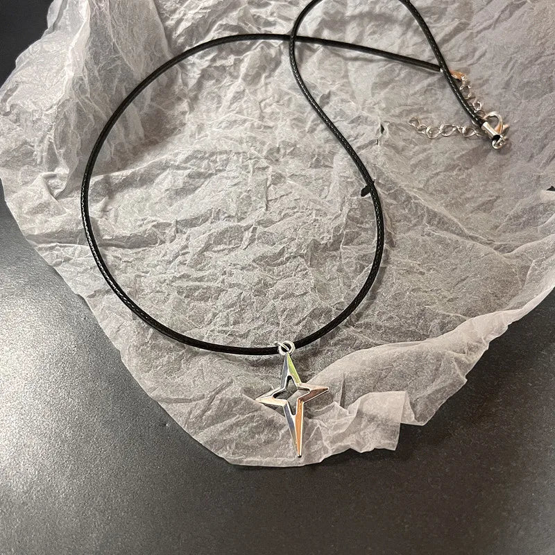 Collier Vintage avec pendentif étoile en corde de cuir pour femmes et hommes, couleur argent Antique, accessoires de bijoux esthétique Y2k
