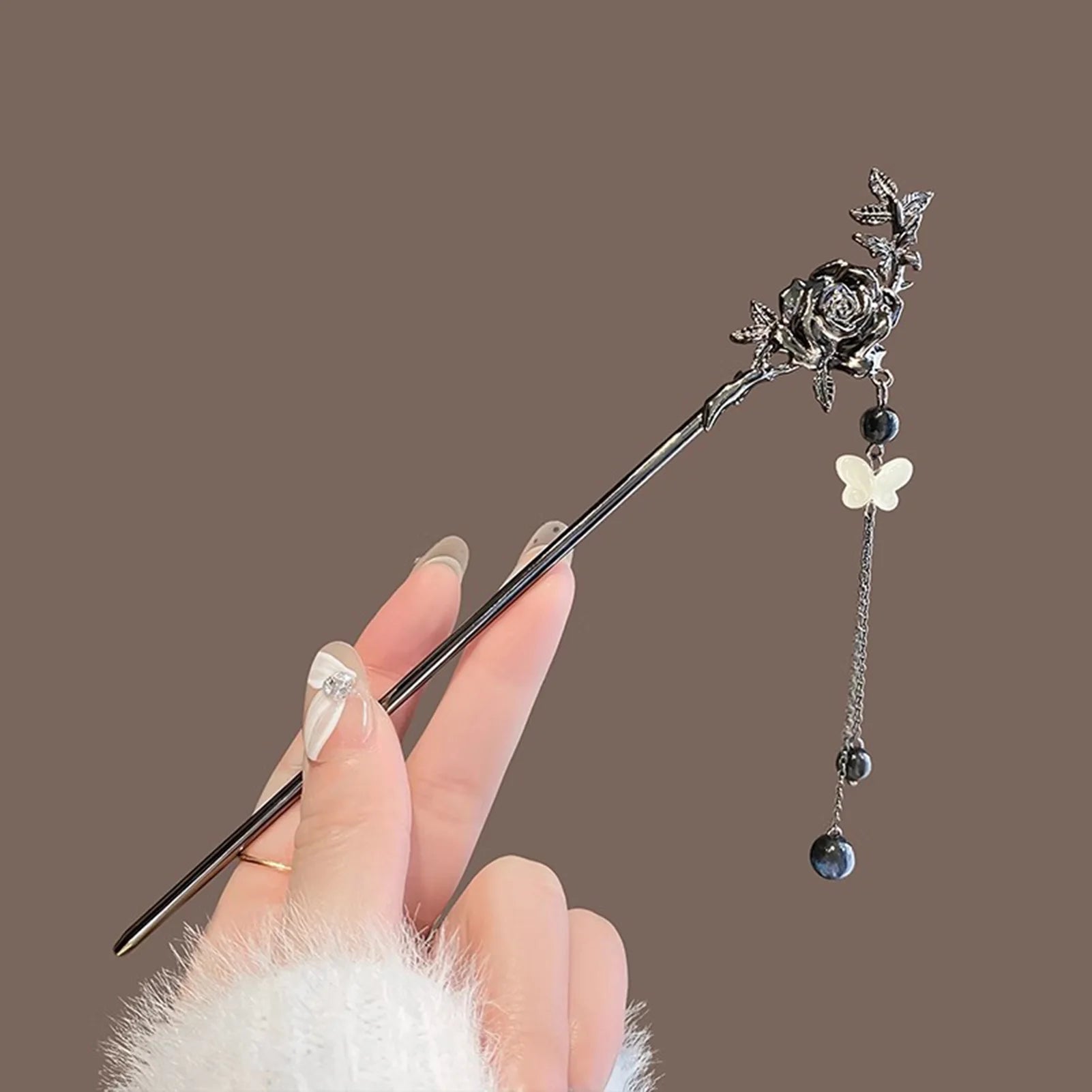Épingle à cheveux à franges en métal pour femmes, anciers de cheveux moderne, fleur d'encre, pompon, fourcommuniste, perles noires, fermoir à cheveux, nouveaux bijoux de cheveux chinois Hanfu